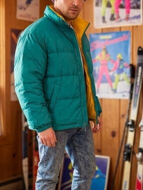 Vintage 90s First Down USA Puffer Jacket Teal Yellow Men’s L